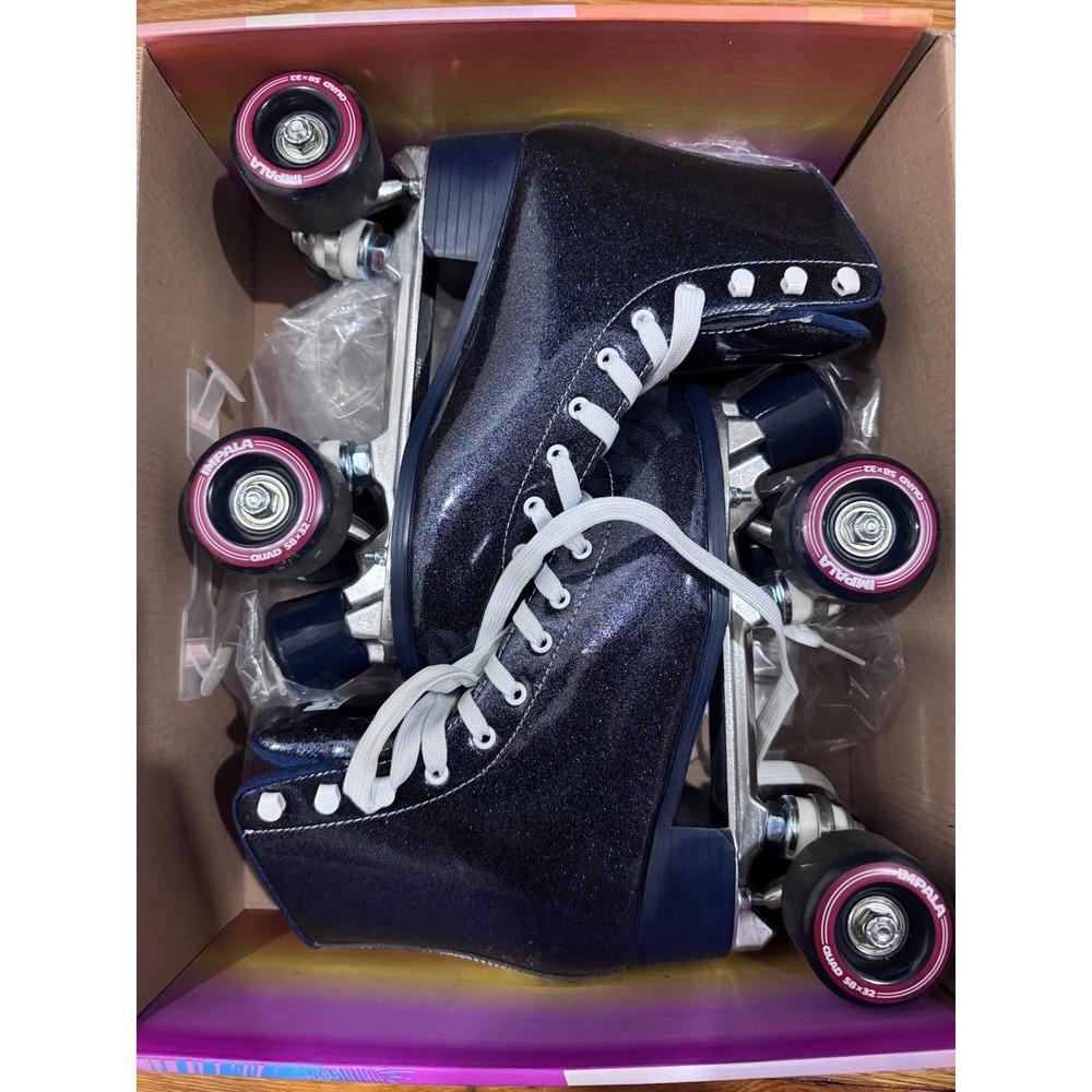 NWT Impala Quad Roller Skates Midnight Blue Glitter Vegan Womens Size 7 Skates - Picture 4 of 7
